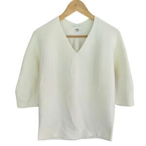 Uniqlo 3D Knit Cocoon Sweater V-Neck Off White Minimalist Coquette Small